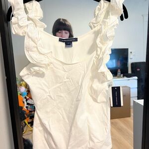 French Connection White Ruffle Sleeve Top